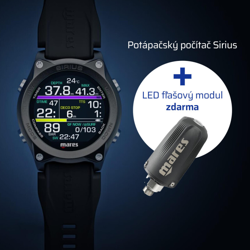 Set potápačský počítač Sirius + LED fľašový modul